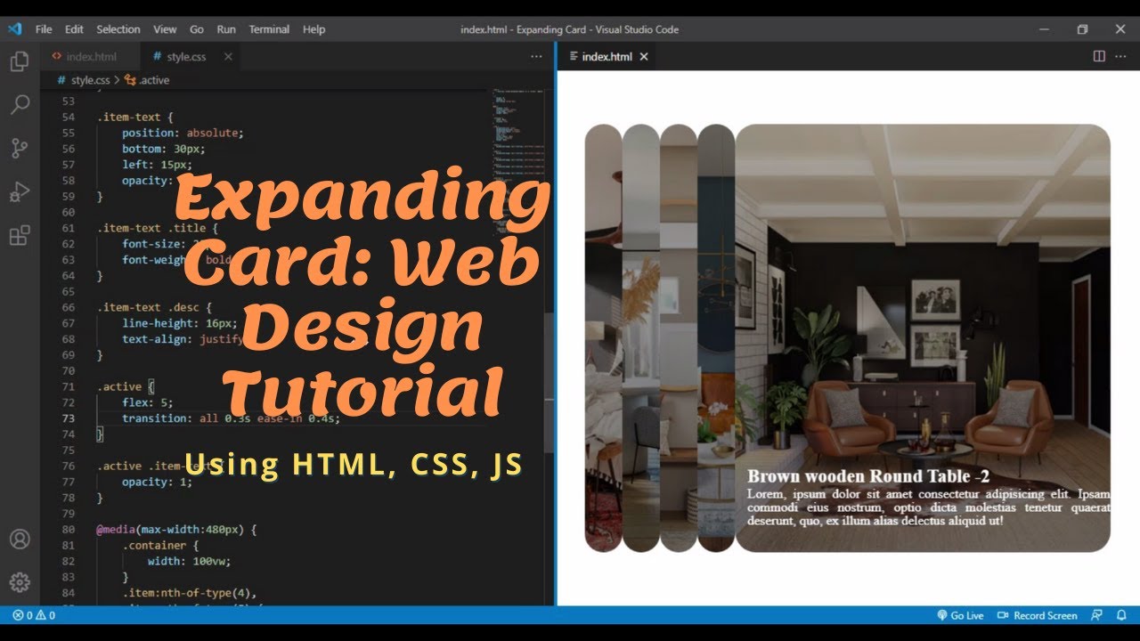 Free web design tutorial | amazing expanding card with html css js