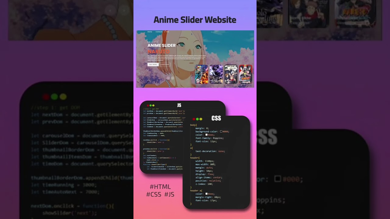 Anime Slider⏩web design #shorts #html #css #anime #animeedit #webdesign #js #coding #php #website